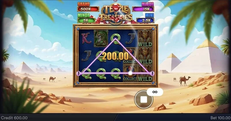 Temple of Treasures - hovedskærm med hjul og egyptisk tema